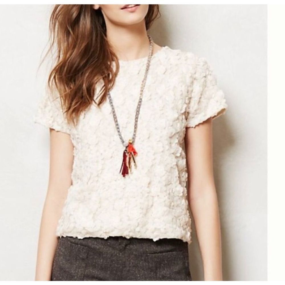 Anthropologie Weston Wear chiffon rose top blouse small  cream